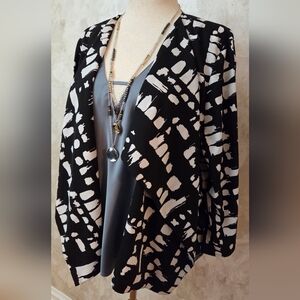 C Wonder Christian Siriano Black White Abstract Print Draped Open Jacket